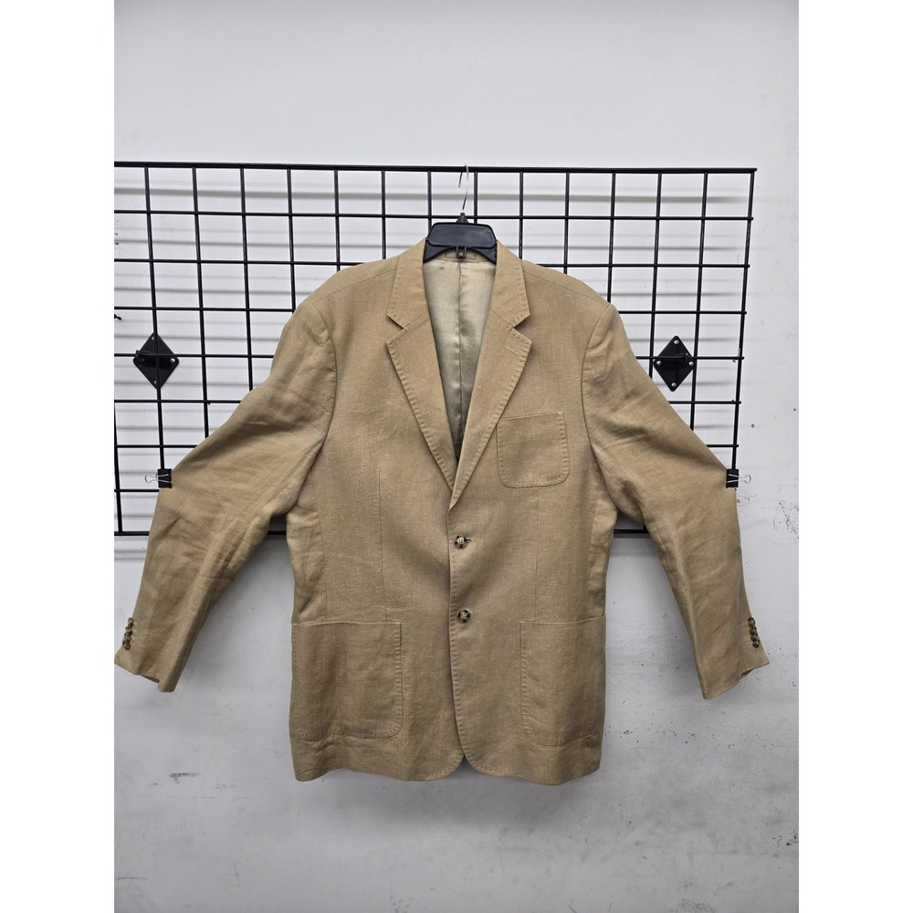 Marconi Men's 100% Linen Khaki Blazer Size  L, Small Stain On Right Side Pocket.